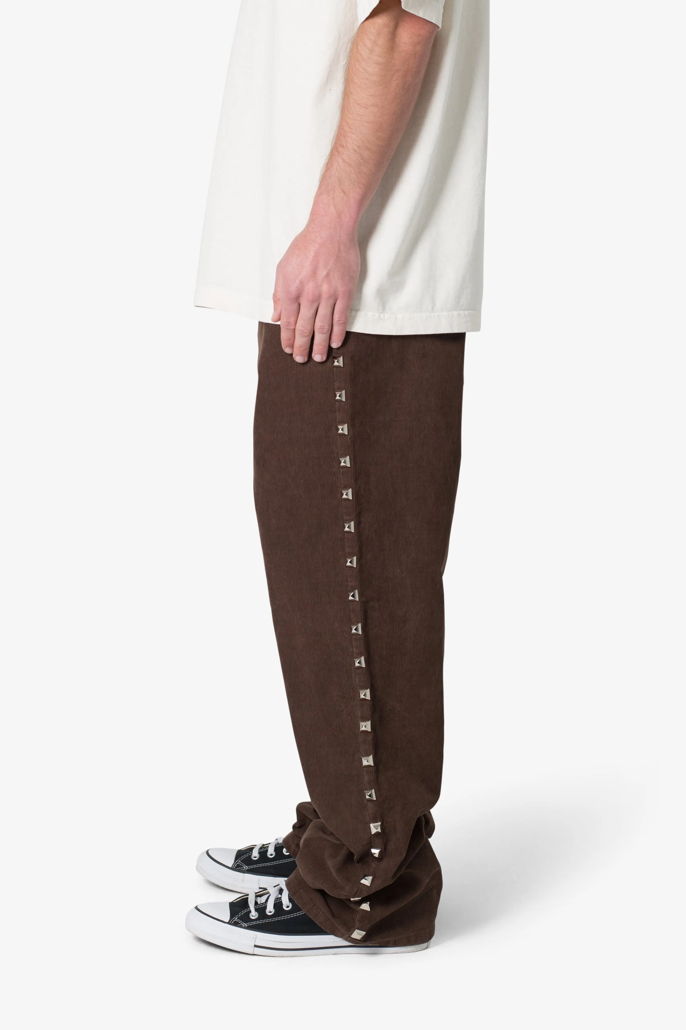 Ultra Baggy Studded Corduroy Pants - Brown