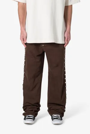 Ultra Baggy Studded Corduroy Pants - Brown