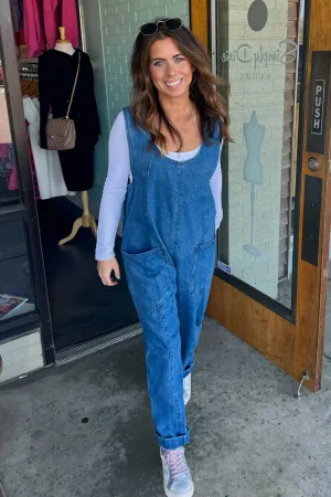 When Will I Know Denim Jumpsuit-Blue