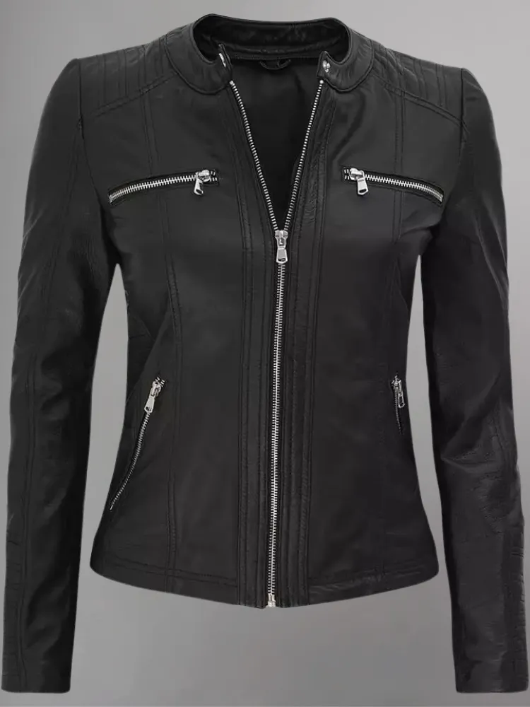 Womens Black Leather Jacket With Hood