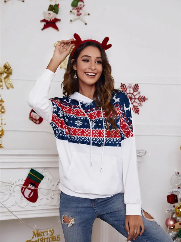 Women's Christmas Print Hooded Jumper