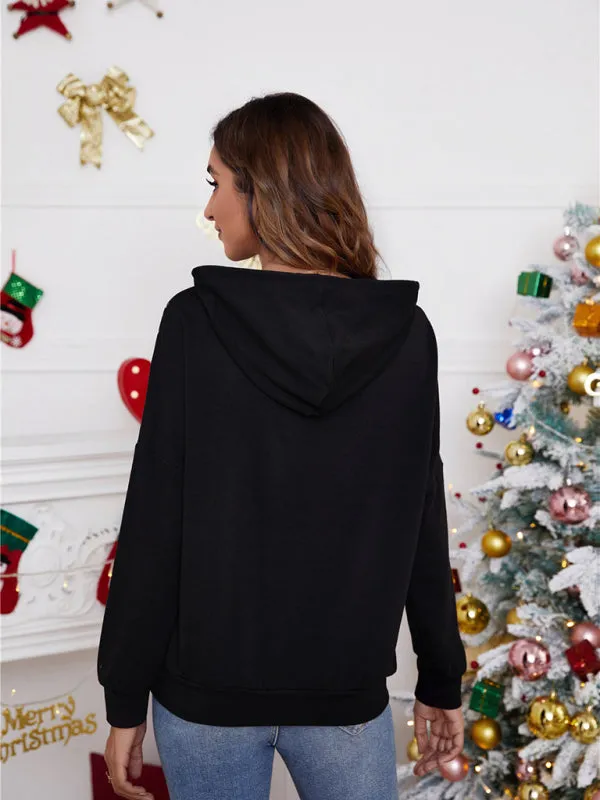 Women's Christmas Print Hooded Jumper