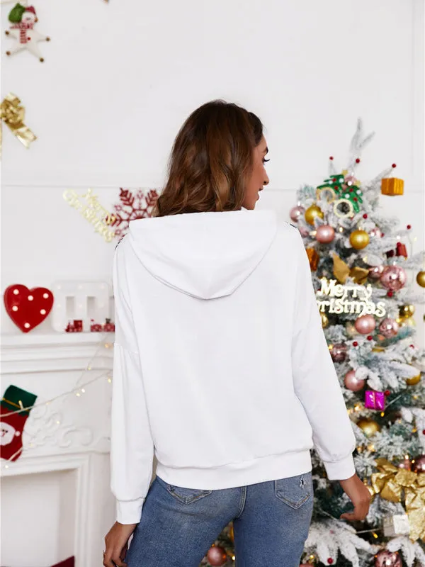 Women's Christmas Print Hooded Jumper