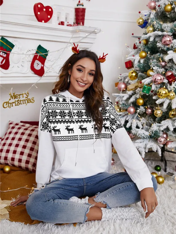 Women's Christmas Print Hooded Jumper