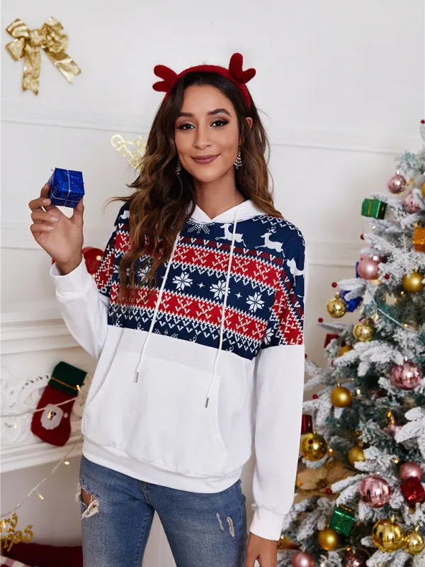 Women's Christmas Print Hooded Jumper