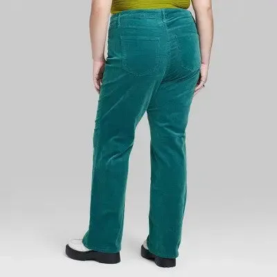 Women's Mid-Rise Corduroy Flare Pants - Wild Fable Dark Teal Blue 17